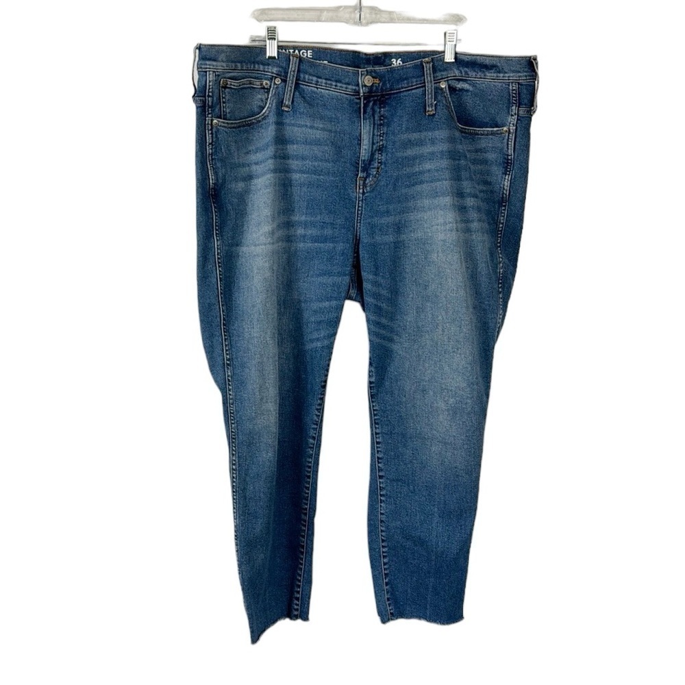 J. Crew Vintage Slim Straight Jeans Women's 36 Blue Inseam 27.5" Raw Hem Stretch